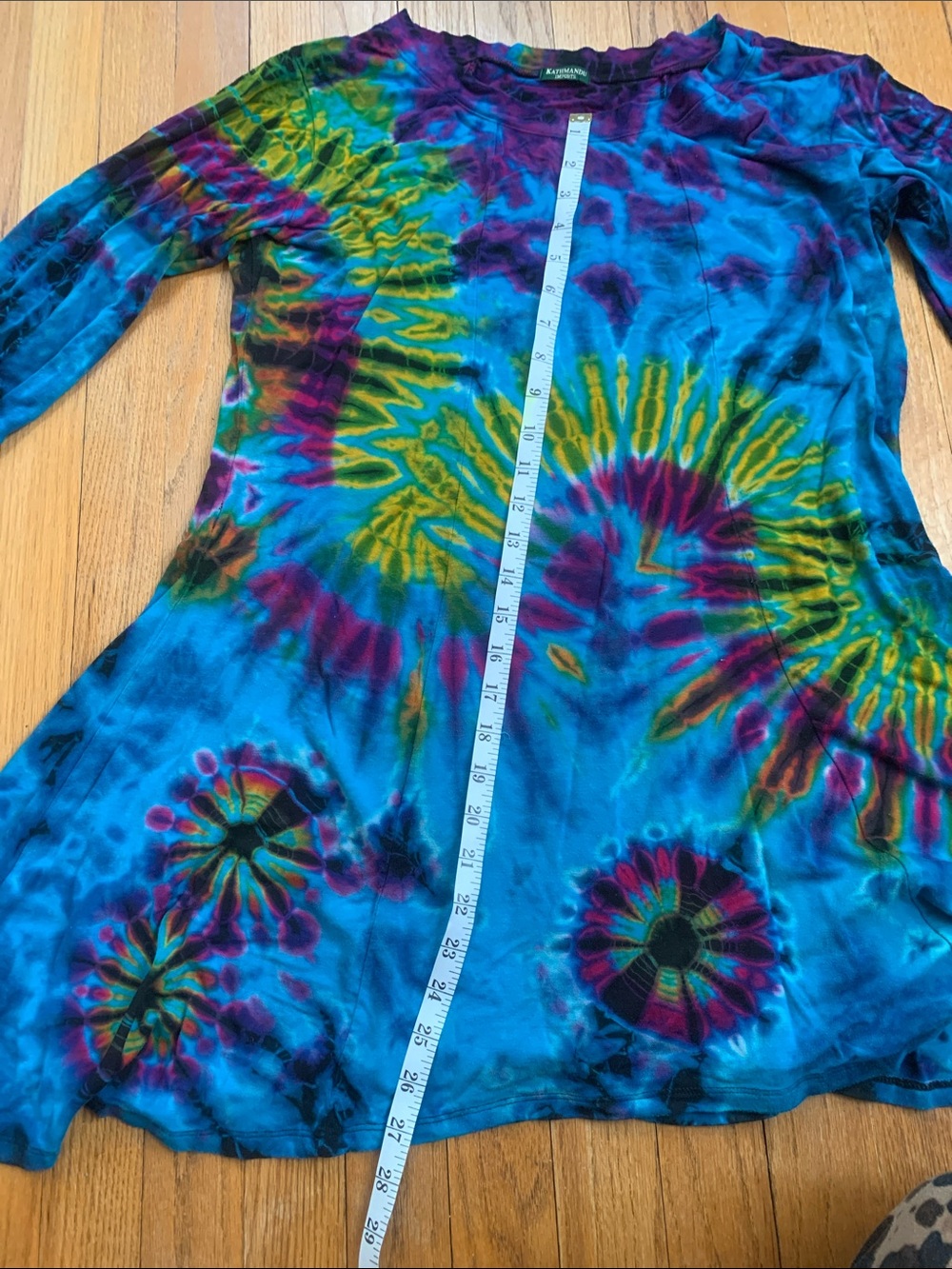 Tie-Dye Long Sleeve Tunic Top Dress- Blue Multicolor Women’s Large or XL - Picture 8 of 15